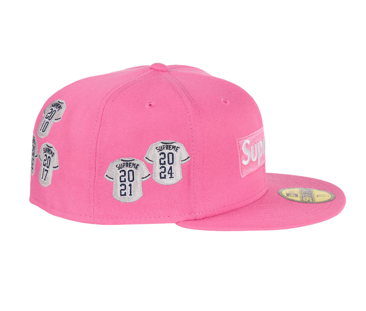 Supreme Jerseys Box Logo New Era Fitted Hat Pink